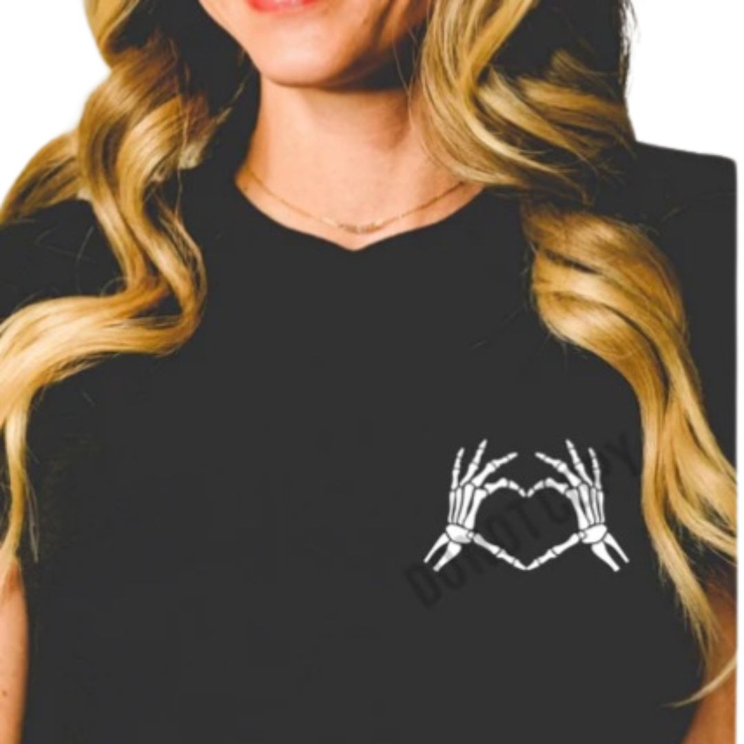 "Skelly Heart Hands Graphic Tee (Pocket Print) image 0