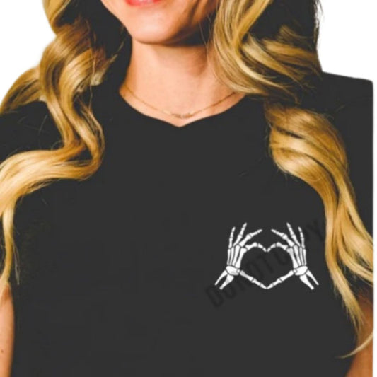 "Skelly Heart Hands Graphic Tee (Pocket Print) image 0