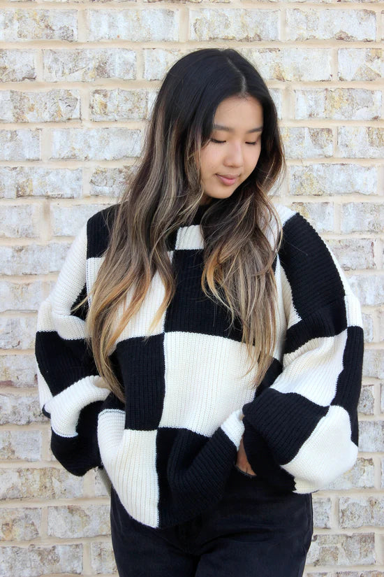 Jen &amp; Co. Veronica Oversized Checkered Sweater- Black image 0