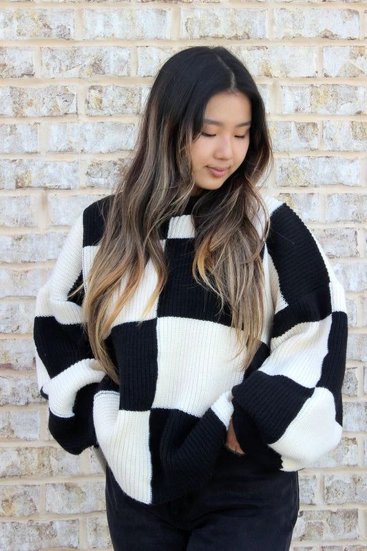 Jen &amp; Co. Veronica Oversized Checkered Sweater- Black image 0
